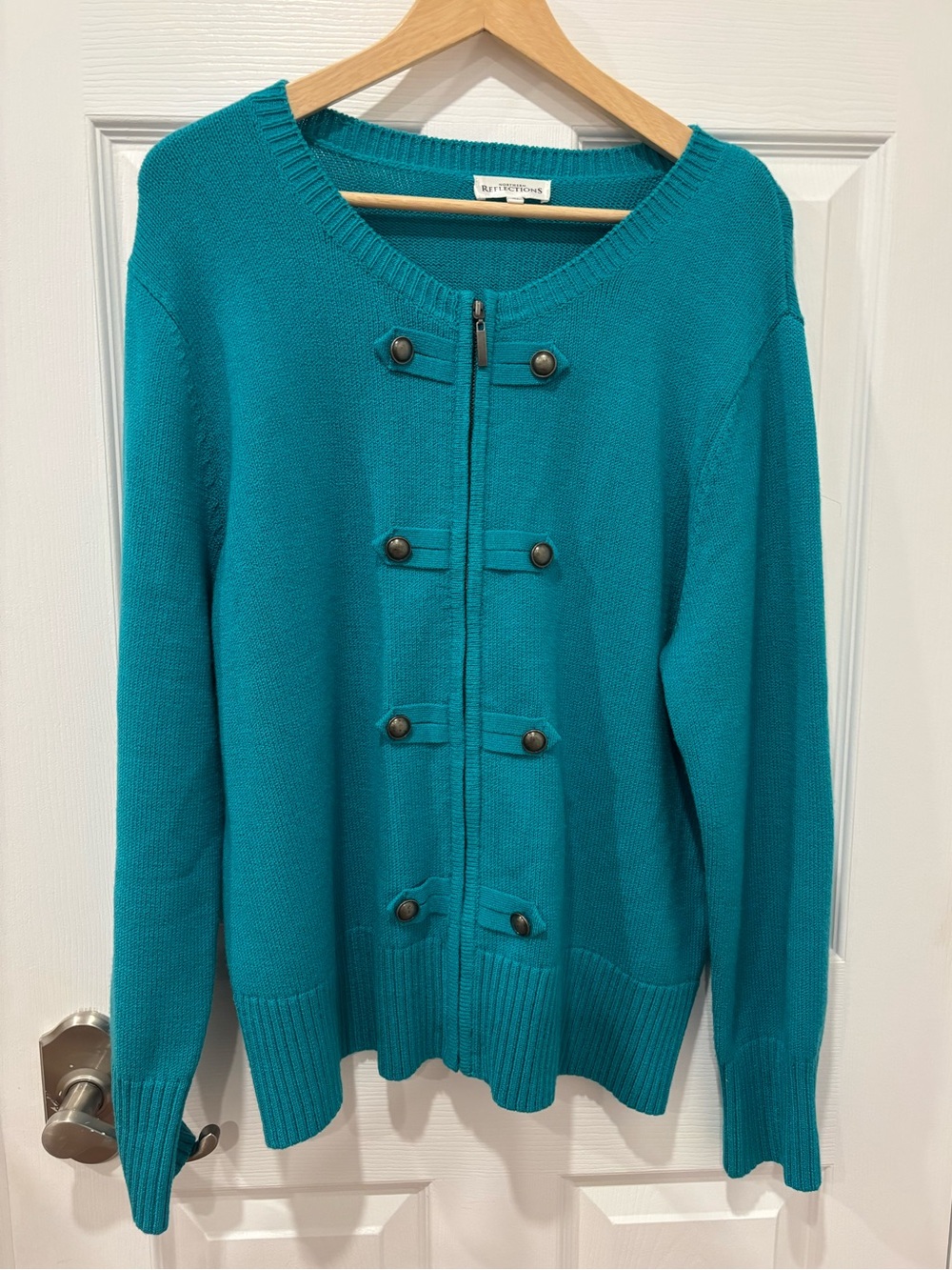 Northern Reflections Teal Zip Up Sweater Cardigan Military Style Size XL